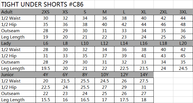 SIZE CHART SPORTSWEAR-Custom clothing expert